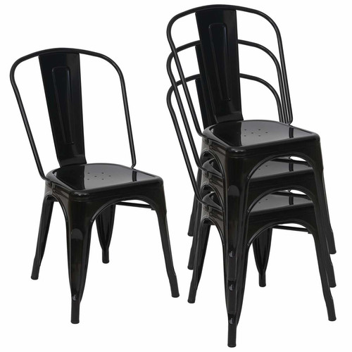 Decoshop26 - 4x chaises de salle à manger cuisine bistro design industriel en métal noir empilable 04_0000547 Decoshop26 - Chaises