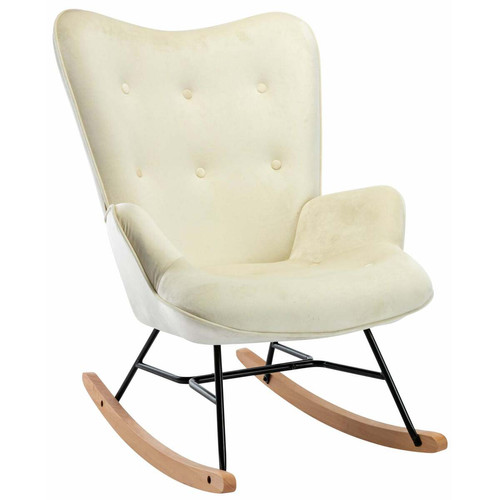Decoshop26 - Fauteuil à bascule rocking chair bouton décoratif en tissu velours crème confortable et design FAB10073 Decoshop26  - Rocking Chairs Fauteuils