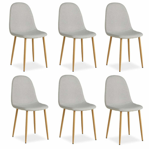 Chaises Decoshop26 Lot de 6 chaises de salle à manger cuisine confortable et moderne en tissu gris pieds métal aspect bois CDS06304