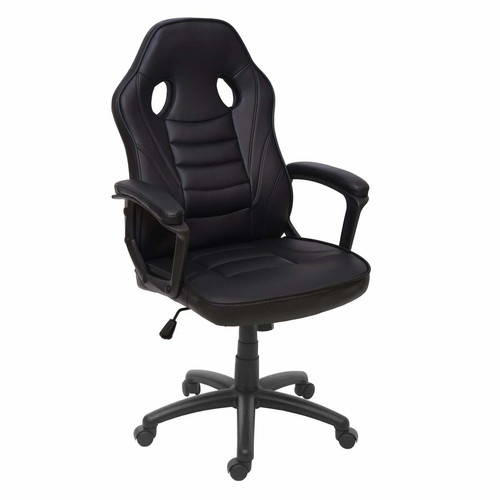 Decoshop26 - Fauteuil chaise de bureau gamer sur roulettes forme ergonomique pivotant hauteur réglable synthétique noir 04_0001839 Decoshop26  - Bureaux