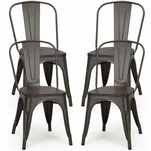 Decoshop26 - 4 chaises salle à manger empilables style industriel en acier convient pour cuisine bar café vert brun 20_0000073 Decoshop26  - Chaise industrielle Chaises