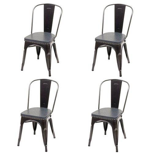 Decoshop26 - 4x chaises de salle à manger cuisine design industriel en métal noir assise synthétique gris 04_0000597 Decoshop26  - Chaise industrielle Chaises