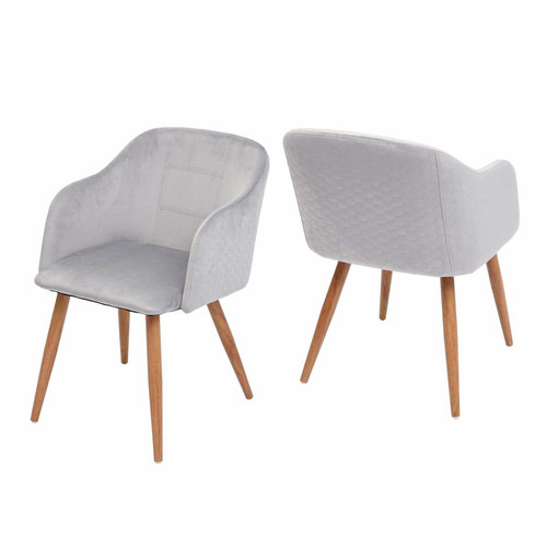 Chaises Decoshop26 2x chaises de salle à manger cuisine design rétro accoudoirs tissu gris clair pieds en métal aspect bois 04_0000367