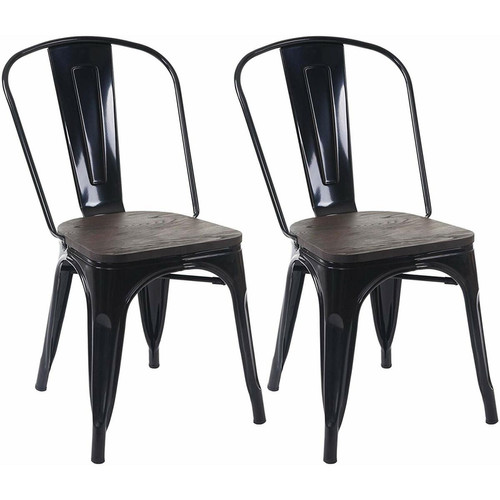 Decoshop26 - 2 chaises de salle à manger style industriel factory métal noir et assise en bois CDS04441 Decoshop26  - Chaises