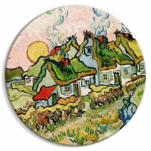 Decoshop26 - Tableau rond décoration murale image imprimée cadre en bois à suspendre - Thatched Cottages in the Sunshine Reminiscence Vincent van Gogh 40x40 cm 11_0012538 Decoshop26  - Cadre rond bois