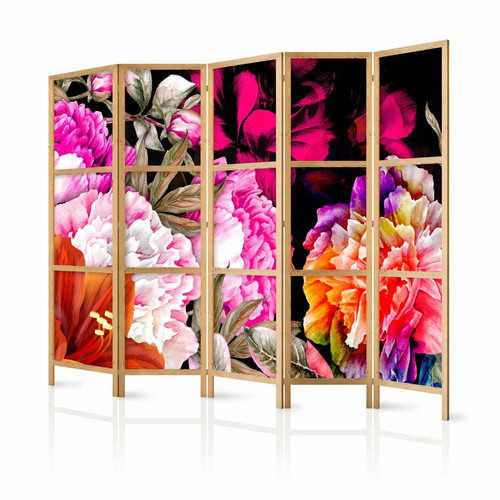 Decoshop26 - Paravent japonais 5 panneaux séparateur de pièce impression sur toile intissée - Abondance florale 225x171 cm 11_0012630 Decoshop26  - Paravent bambou Paravents