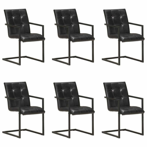Decoshop26 - Lot de 6 chaises de salle à manger cuisine cantilever design rétro cuir noir véritable CDS022316 Decoshop26  - Chaise scandinave grise Chaises