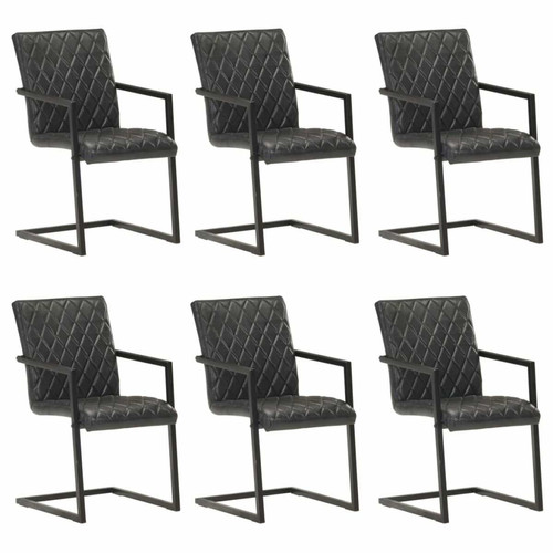 Decoshop26 - Lot de 6 chaises de salle à manger cuisine cantilever design rétro cuir véritable noir CDS022315 Decoshop26  - Lot de 6 chaise noir