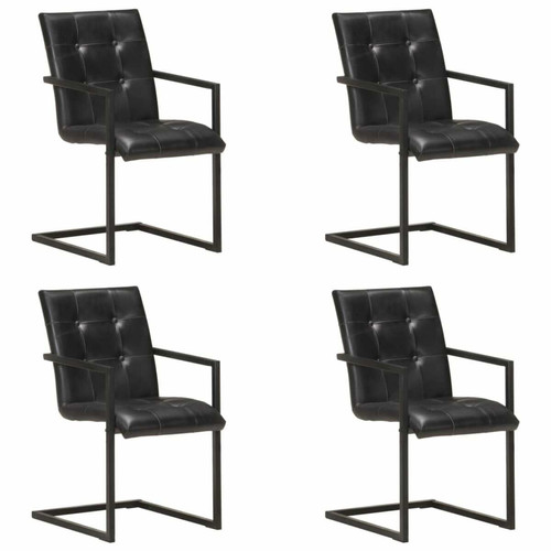 Decoshop26 - Lot de 4 chaises de salle à manger cuisine cantilever design rétro cuir noir véritable CDS021415 Decoshop26  - Lot de 4 chaises Chaises