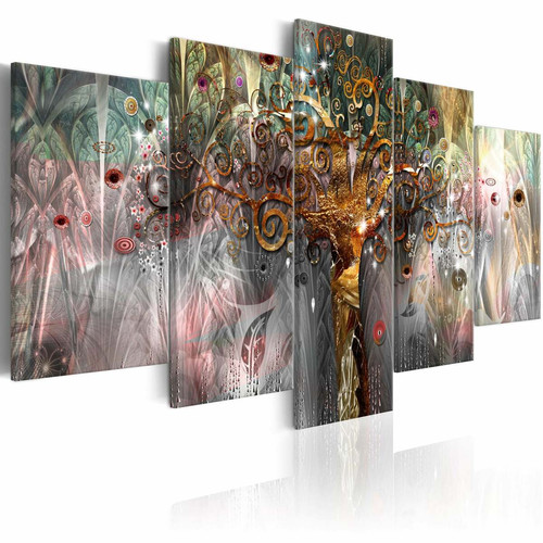 Tableaux, peintures Decoshop26 Tableau toile de décoration murale impression premium en 5 parties sur châssis en bois motif Arbre d'or II 225x112.5cm 11_0014305