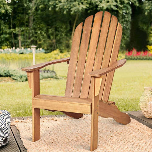 Chaises de jardin Chaise de jardin adirondack en bois résistant aux intempéries avec dossier incurvé charge 170kg couleur bois 20_0000375
