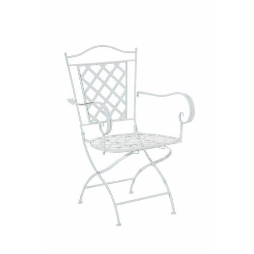 Chaises de jardin Decoshop26 Chaise de jardin en fer forgé blanc avec accoudoir MDJ10074