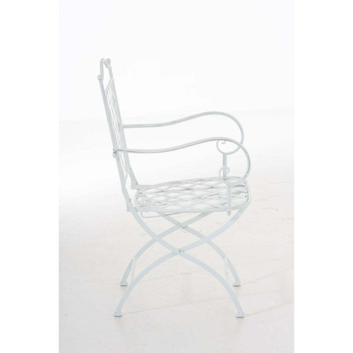 Decoshop26 Chaise de jardin en fer forgé blanc avec accoudoir MDJ10074