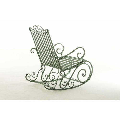 Decoshop26 Chaise fauteuil à bascule rocking chair pour jardin en fer vert vieilli MDJ10100