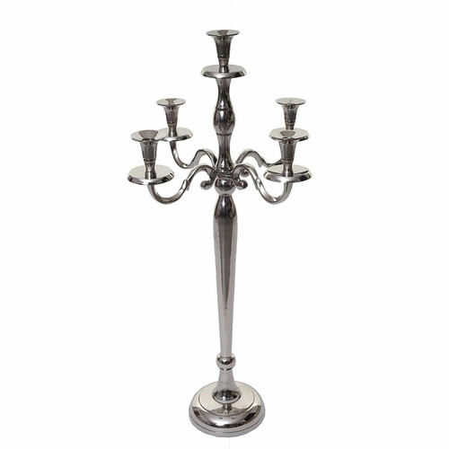 Decoshop26 - Chandelier bougeoirs pour 5 bougies couleur argent hauteur 60 cm DEC04111 Decoshop26  - Chandelier 60 cm