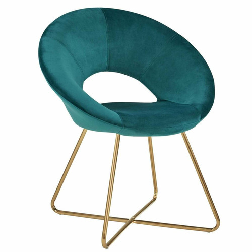 Decoshop26 - Fauteuil chaise lounge design en velours bleu pétrole pieds en métal FAL09042 Decoshop26  - Maison Bleu petrole
