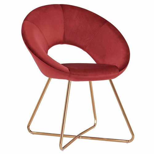 Fauteuils Decoshop26 Fauteuil chaise lounge design en velours rouge pieds en métal FAL09040