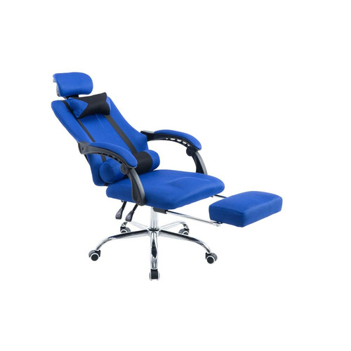 Decoshop26 - Fauteuil de bureau ergonomique avec repose-pieds extensible appui-tête bleu BUR10091 Decoshop26  - Repose tete fauteuil