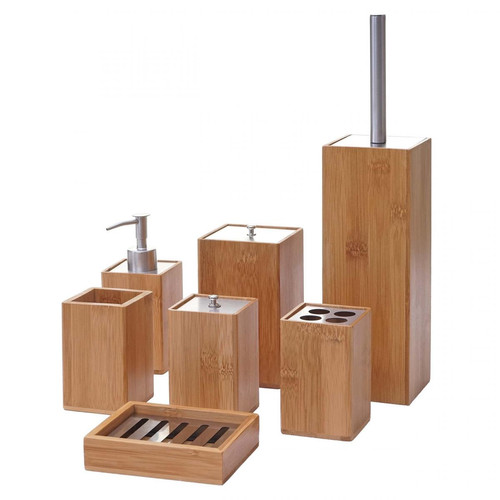 Decoshop26 - Accessoires de salle de bain 7 pièces distributeur de savon porte-brosse à dents porte-savon en bambou 04_0003024 - Accessoires de salle de bain
