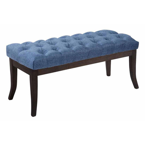 Decoshop26 - Banc avec assise en tissu bleu rembourrée capitonné 100 cm style Chesterfield pieds bois foncé BAN10048 - Decoshop26