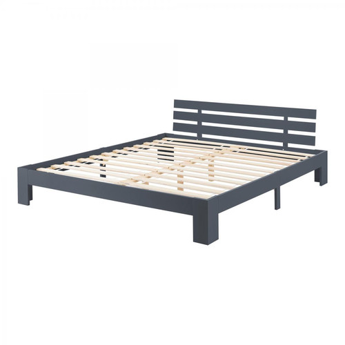 Decoshop26 - Cadre de lit pour adultes avec sommier à lattes en bois de pin gris foncé 180 x 200 cm 03_0004757 - Cadres de lit Bleu, bois foncé