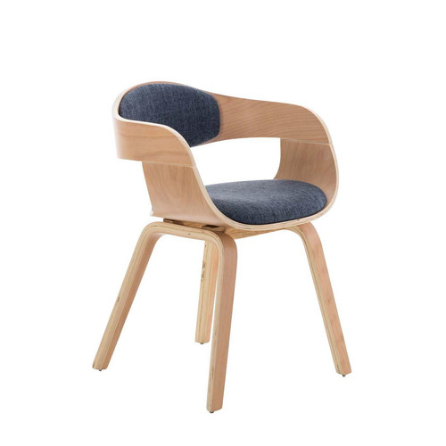 Decoshop26 - Chaise de bureau sans roulettes visiteur en tissu et bois design retro et confort maximal naturel et bleu BUR10541 - Bureau Design Bureaux