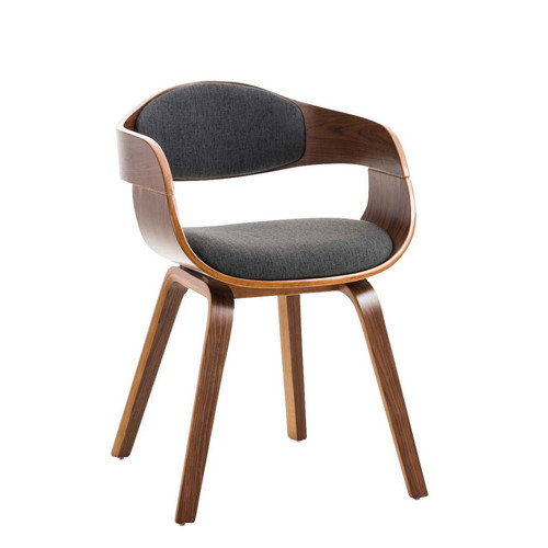 Decoshop26 - Chaise de bureau sans roulettes visiteur en tissu et bois design retro et confort maximal noyer gris foncé BUR10547 - Bureau Design Bureaux