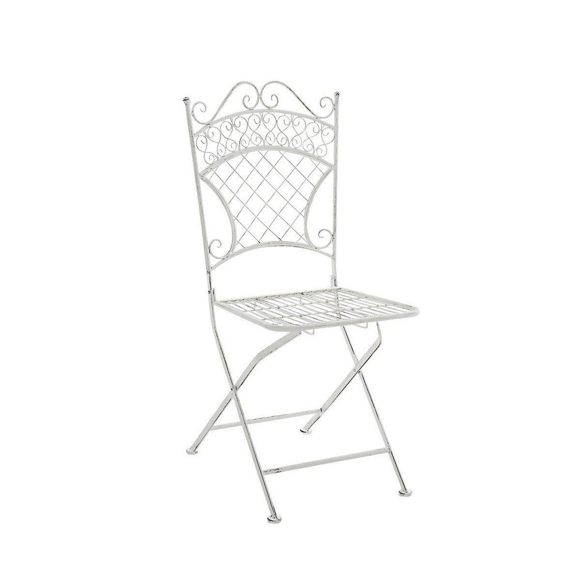 Decoshop26 Chaise de jardin pliable en fer forgé blanc vieilli MDJ10079