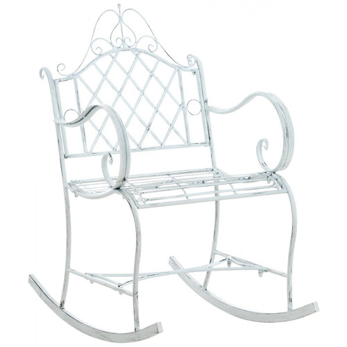 Decoshop26 - Chaise fauteuil à bascule rocking chair pour jardin en métal blanc vieilli MDJ10224 - Fauteuil à bascule Fauteuils
