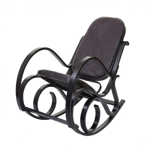Decoshop26 - Fauteuil à bascule rocking chair en bois noyer assise en cuir patchwork marron FAB04021 - Rocking Chairs Fauteuils