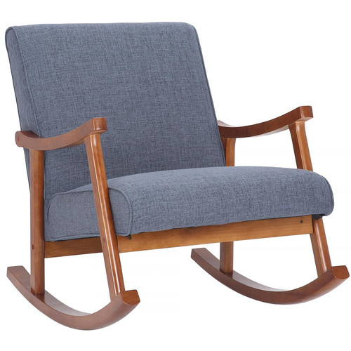 Decoshop26 - Fauteuil à bascule style rocking chair en tissu bleu et pied en bois FAB10066 - Rocking Chairs Fauteuils