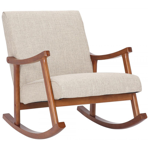 Decoshop26 - Fauteuil à bascule style rocking chair en tissu crème et pied en bois FAB10067 - Rocking Chairs Fauteuils