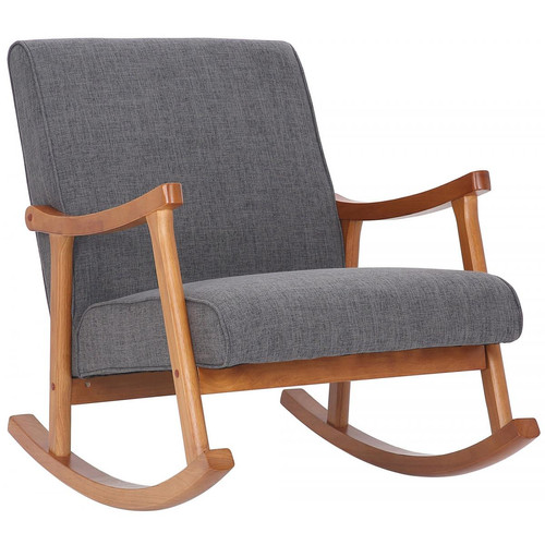 Decoshop26 - Fauteuil à bascule style rocking chair en tissu gris clair et pied en bois FAB10065 - Rocking Chairs Fauteuils