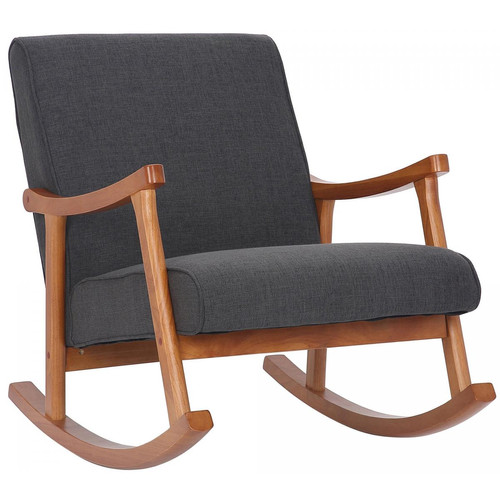 Decoshop26 - Fauteuil à bascule style rocking chair en tissu gris foncé et pied en bois FAB10068 Decoshop26   - Rocking Chairs Fauteuils