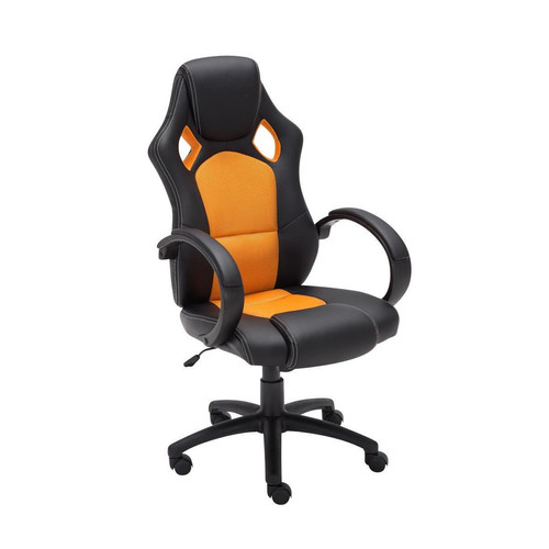 Decoshop26 - Fauteuil chaise de bureau confortable hauteur réglable en similicuir orange BUR10158 - Fauteuil haut confortable