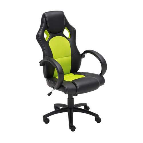 Decoshop26 - Fauteuil chaise de bureau confortable hauteur réglable en similicuir vert BUR10162 - Fauteuil haut confortable