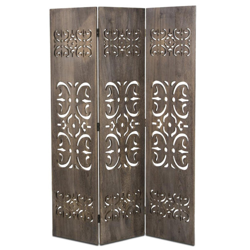 Decoshop26 - Paravent 3 panneaux style maori en bois marron haute qualité 170x120 cm pliable PAR06083 - Décoration Bois