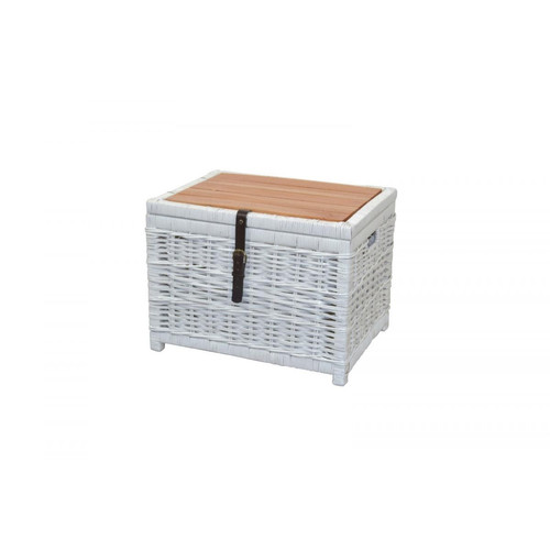 Decoshop26 - Table d'appoint coffre en bois salon table basse en rotin blanc avec espace de rangement TABA05129 - Coffre de jardin