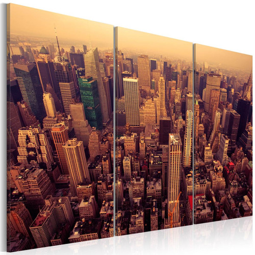 Decoshop26 - Tableau sur toile en 3 panneaux décoration murale image imprimée cadre en bois à suspendre Coucher de soleil sur New York 90x60 cm 11_0007872 - Tableau coucher soleil