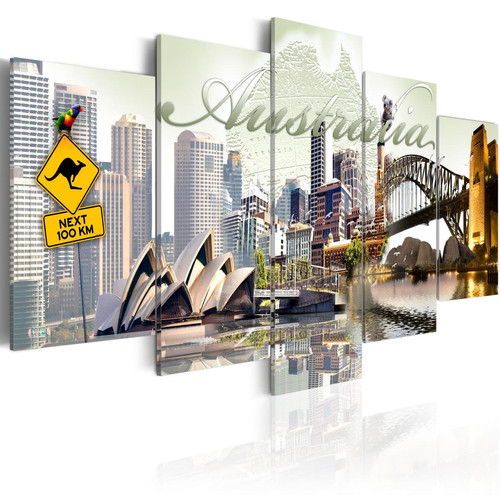 Decoshop26 - Tableau sur toile en 5 panneaux décoration murale image imprimée cadre en bois à suspendre Bienvenue en Australie! 100x50 cm 11_0009641 - Tableaux, peintures
