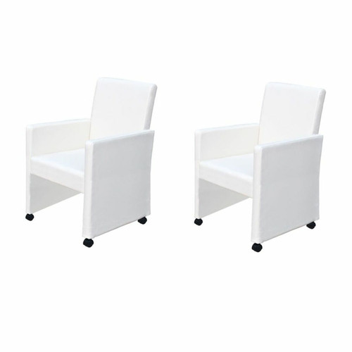 Decoshop26 - Lot de 2 chaises de salle à manger cuisine design moderne et ergonomique sur roulettes blanc synthétique CDS020204 Decoshop26  - Decoshop26