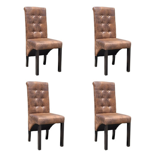 Chaises Decoshop26 Lot de 4 chaises de salle à manger cuisine style vintage en synthétique marron daim CDS021707