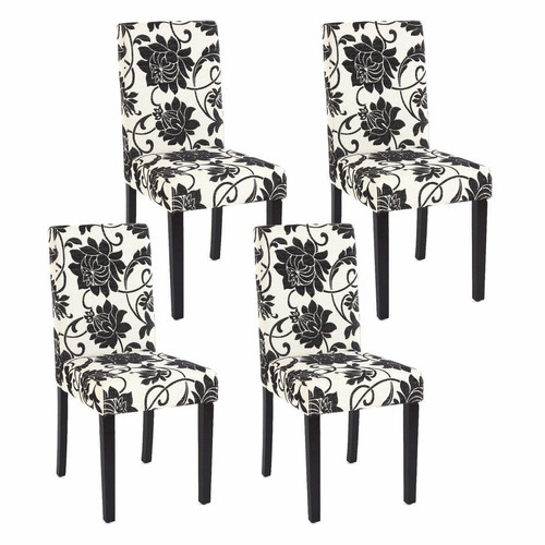 Decoshop26 - Lot de 4 chaises de salle à manger en tissu imprimé blanc&noir pieds foncés CDS04122 Decoshop26  - Chaise écolier Chaises