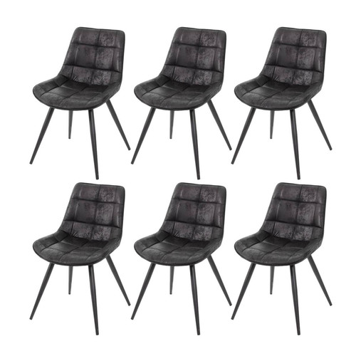 Decoshop26 - Lot de 6 chaises de salle à manger cuisine aspect daim rétro tissu noir 04_0000821 - Chaise salle manger confortable