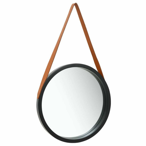 Miroirs Decoshop26 Miroir mural avec sangle marron 40 cm bois noir DEC022905
