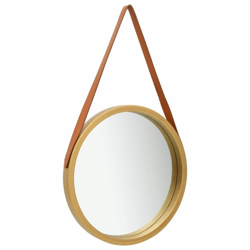 Decoshop26 - Miroir mural avec sangle marron 50 cm bois doré DEC022907 Decoshop26 - Miroir rectangulaire Miroirs