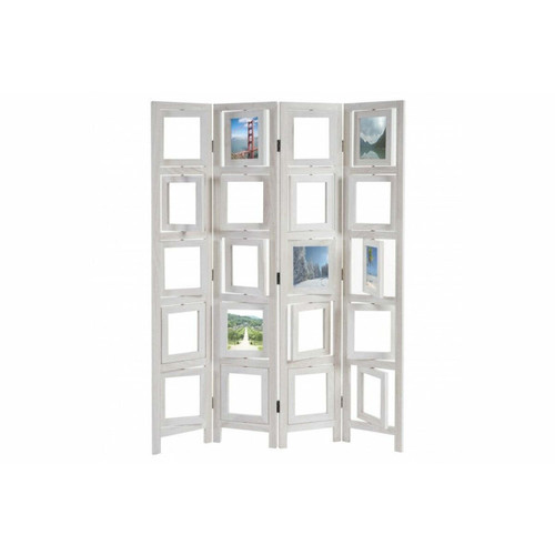 Decoshop26 - Paravent 4 panneaux blanc en bois avec porte photos 160x125cm PAR04030 Decoshop26  - Paravent hauteur 2 m