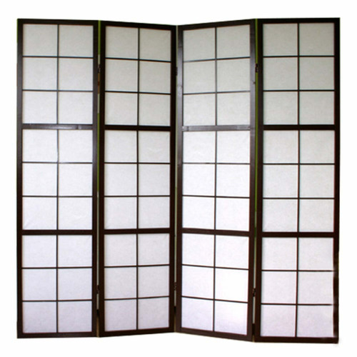 Decoshop26 - Paravent 4 panneaux pans en bois noir et papier riz 175x176cm PAR06038 Decoshop26  - Papier riz