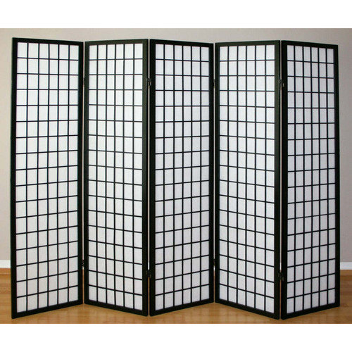 Decoshop26 - Paravent 5 panneaux en bois noir et papier riz 175x220cm PAR06045 Decoshop26  - Decoshop26