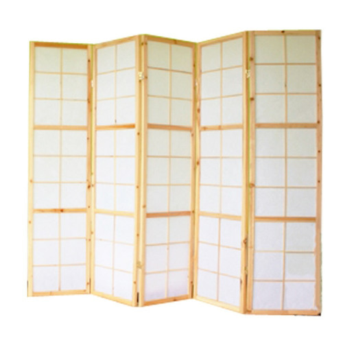 Decoshop26 - Paravent 5 panneaux pans en bois naturel et papier riz 175x220cm PAR06035 Decoshop26  - Papier riz